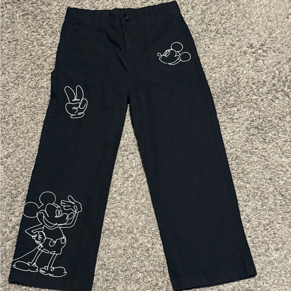 Disney Parks Kids Black Cotton Embroidered Silhouette Mickey 9/10